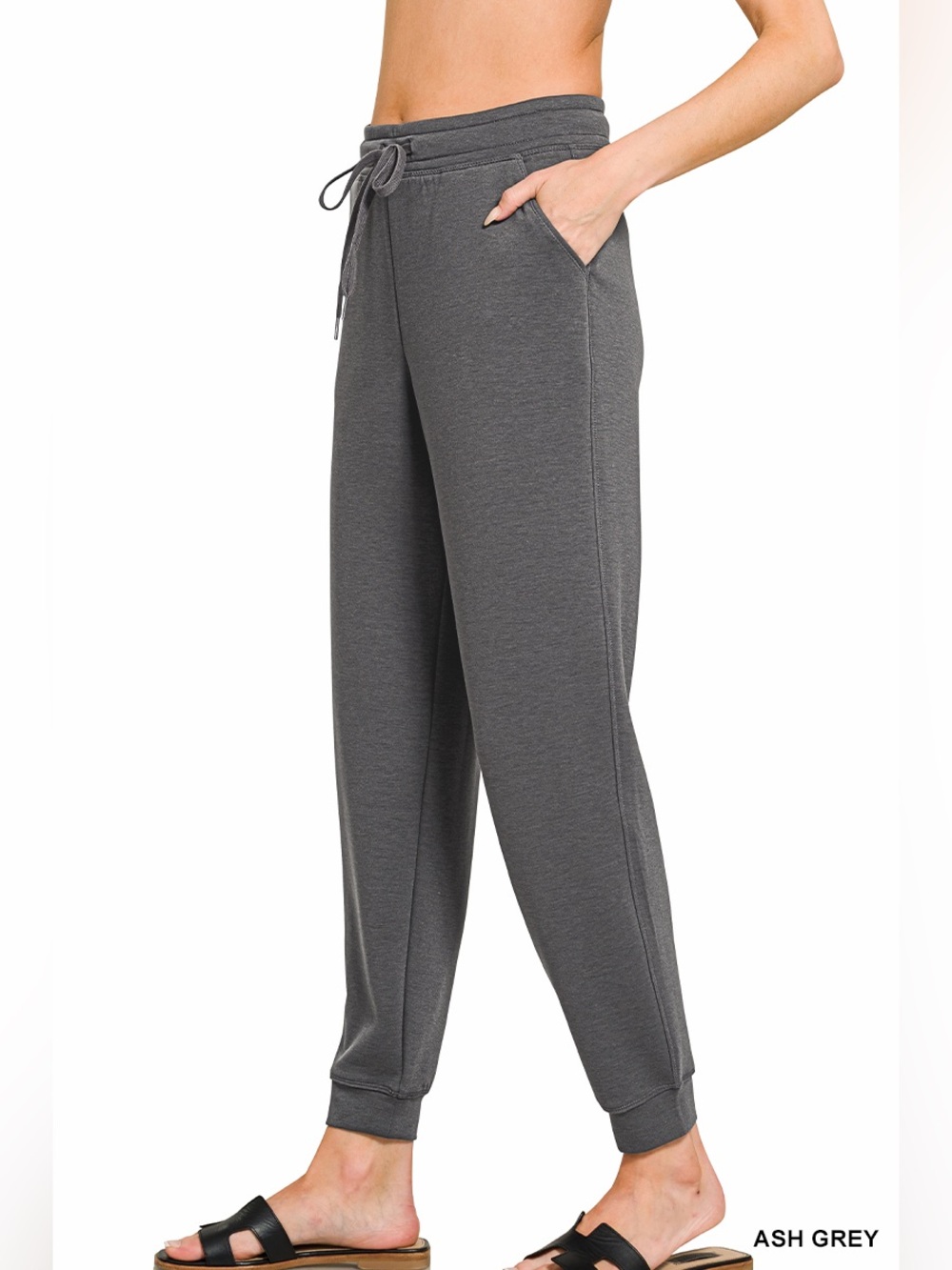 Zenana Scuba Ash Grey Women's Drawstring Jogger Pants